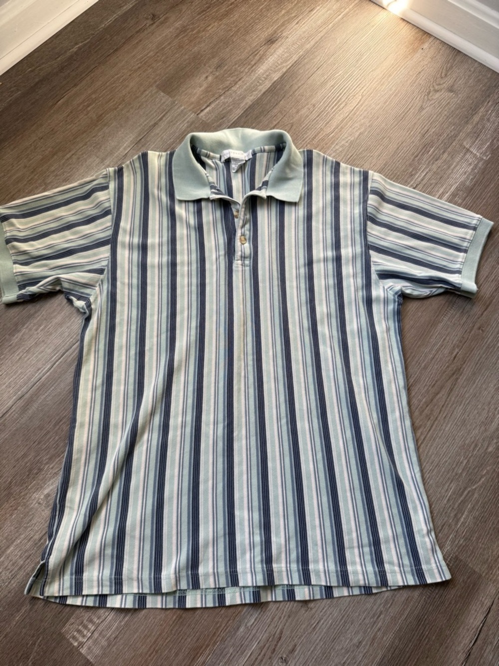 Geoffrey Beene Cotton Striped Polo Light Blue Navy Beige White Golf Size L